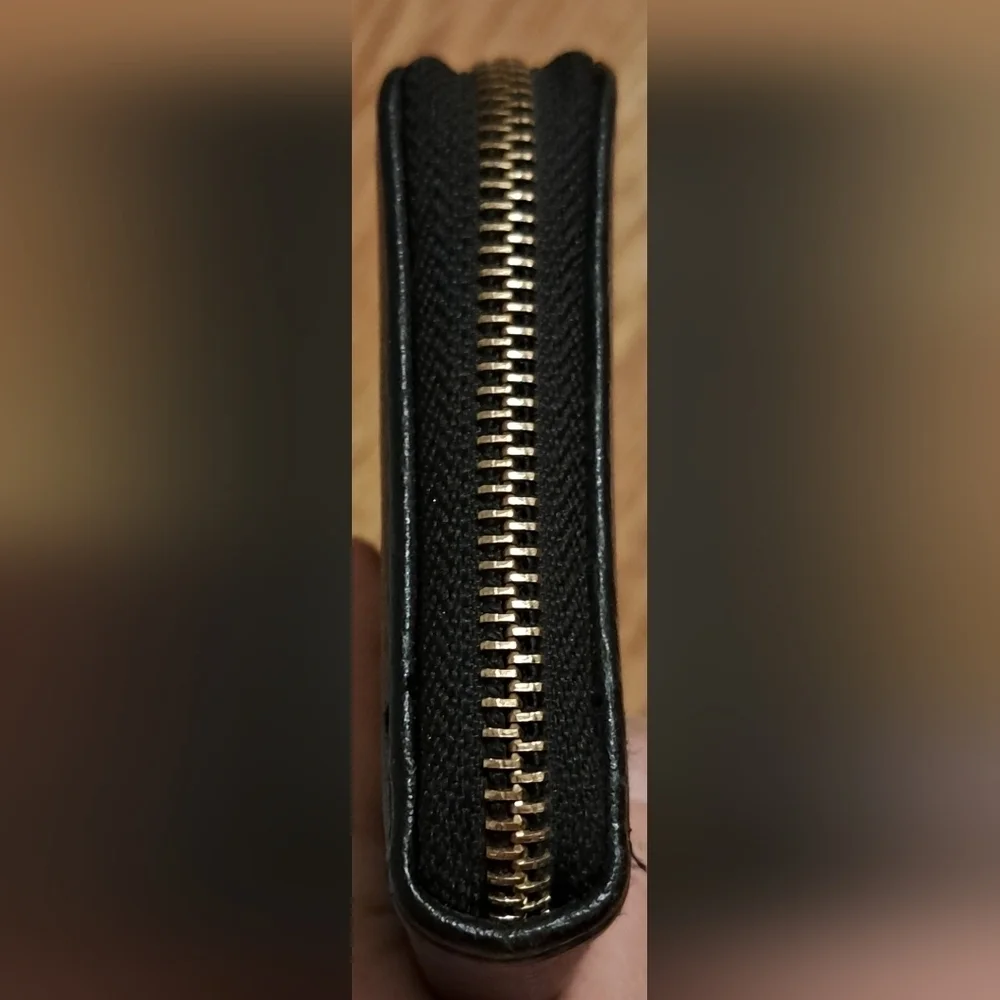 Vintage Bebe Y2K Gianna Vegan Black Leather Zip Around Signature Clutch Wallet